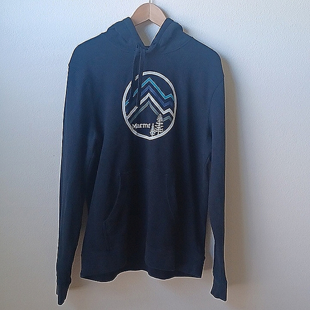 Marmot Black Hoodie Mountain Chevron Graphics Men's Large
